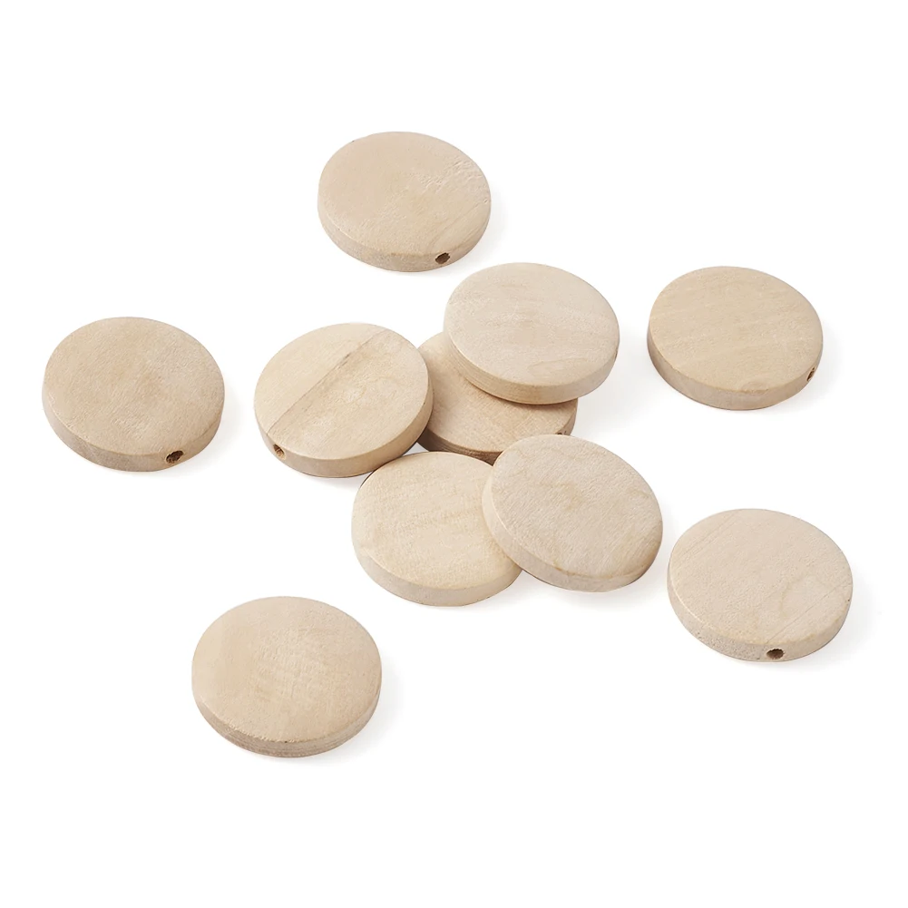 

20Pcs Printed Wooden Beads Flat Round Natural Wood Beads Handmade Loose Spacer Beads For Jewelry Making Diy Earrings Accessories