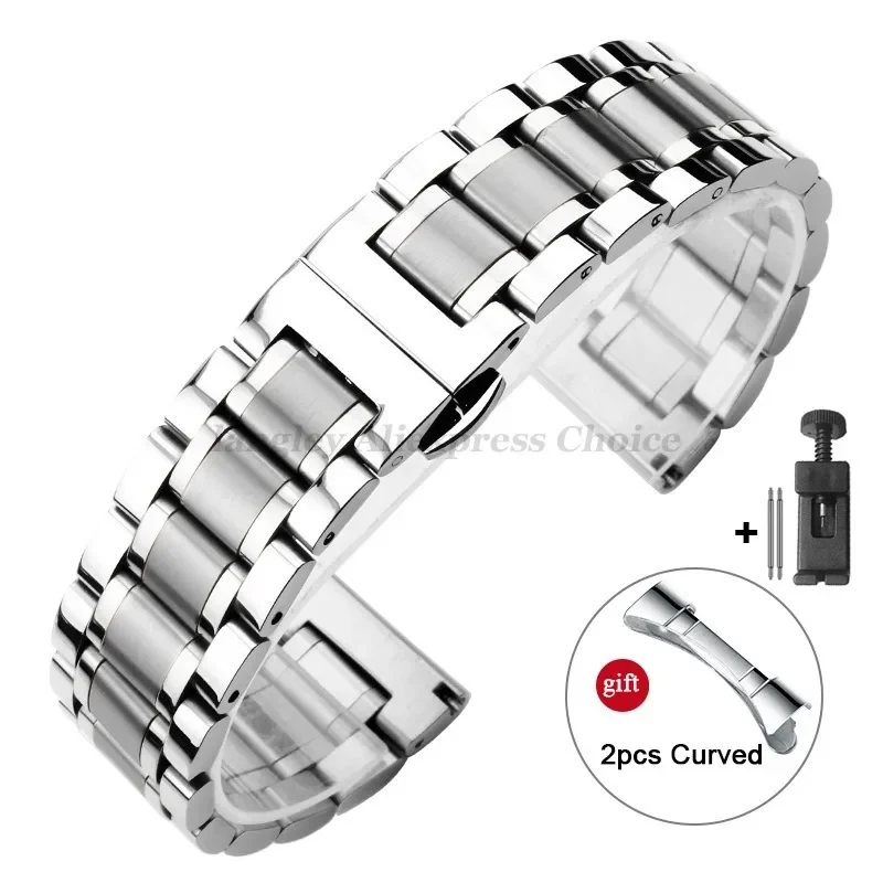 Premium Curved End Solid Stainless Steel Watch Strap with Butterfly Clasp