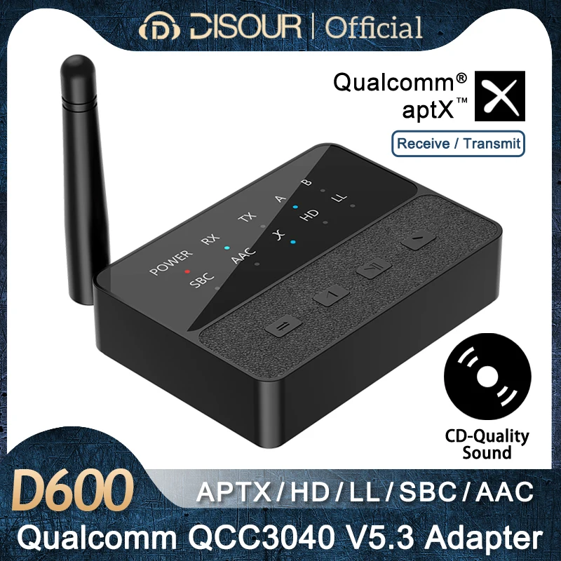 Qualcomm Bluetooth 5.3 aptX/HD/LL Audio Adapter 3.5mm Aux R/L Wireless Stereo Receiver Transmitter for Two Bluetooth Devices bluetooth transceiver adapter bluetooth aux adaptor bluetooth audio receiver bluetooth adapter audio adapter