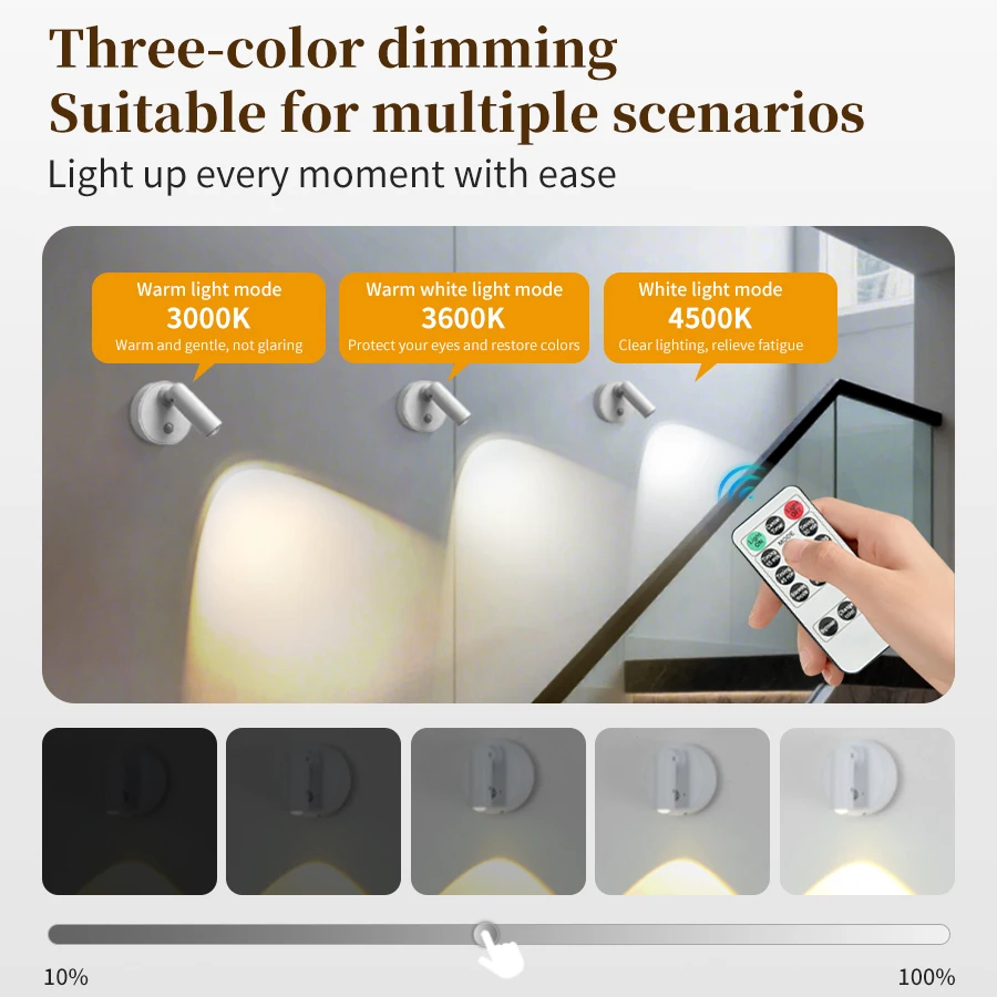 Rechargeable Cordless Motion Sensor LED Night Light with Remote Control and Touch Dimmable Magnetic Spotlight
