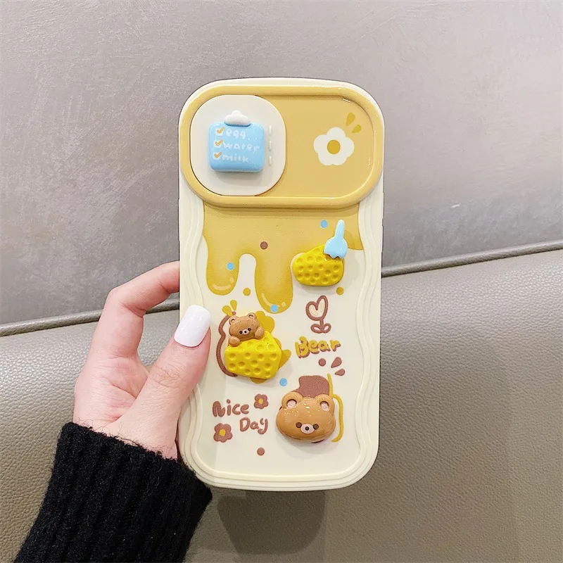 Cheese Cheese Bear Sliding Window Suitable for Apple 14 Promax Phone Case iPhone 13 Cute 11 Soft Case 12