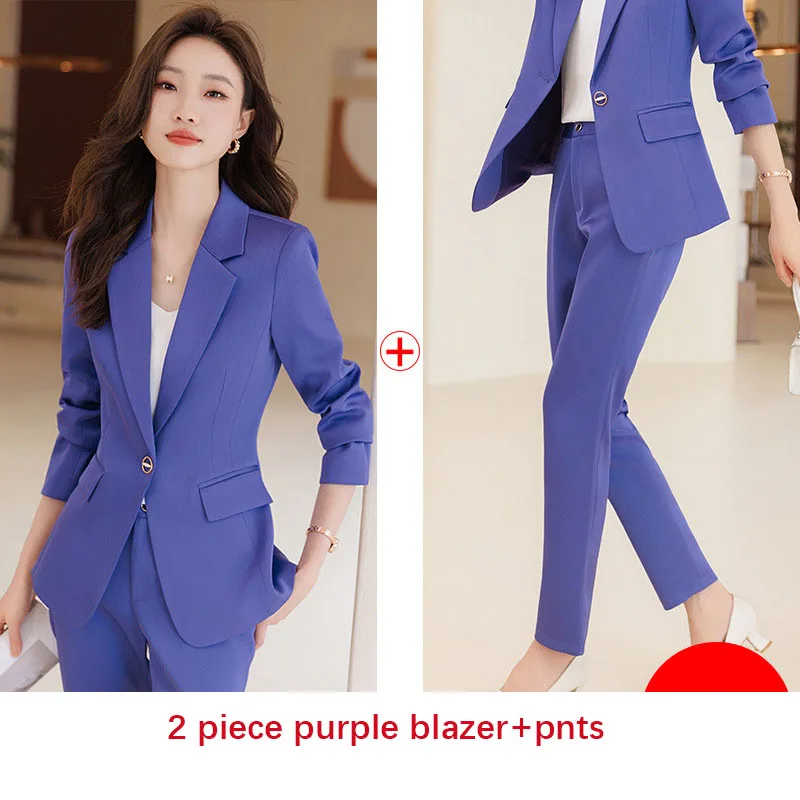 Tesco Elegant Women's Suit 2 Piece Solid Blazer And Pants Single Button Slim Fit Jacket Formal Suit For Female conjunto feminino