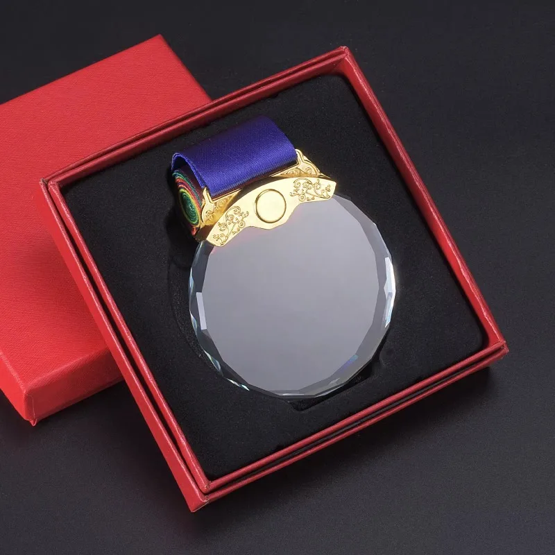 Free Clear Crystal Glass Medal Color Printing or Laser Engraving 1st 2nd 3rd Place Awards Includes Box Packaging 1PCS