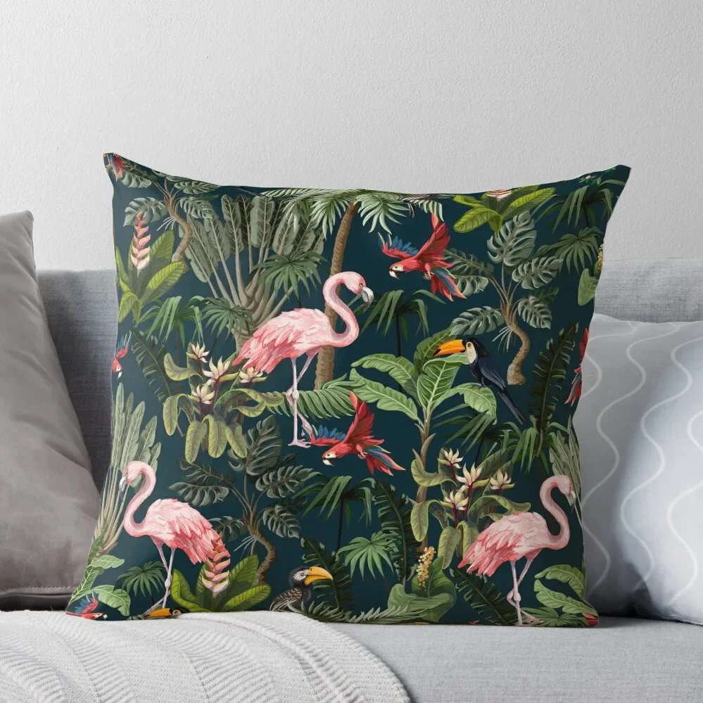 

Jungle pattern with toucan, flamingo and parrot Throw Pillow Elastic Cover For Sofa christmas ornaments 2024