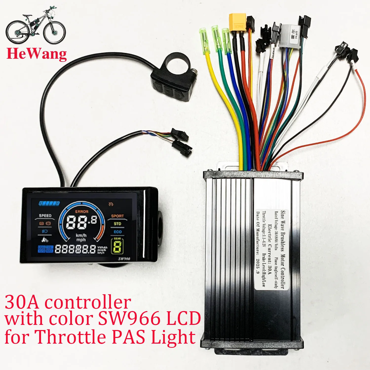 30A sine wave 3-mode 1500W 36V 48V 52V 64V controller with S966 color LCD meter,