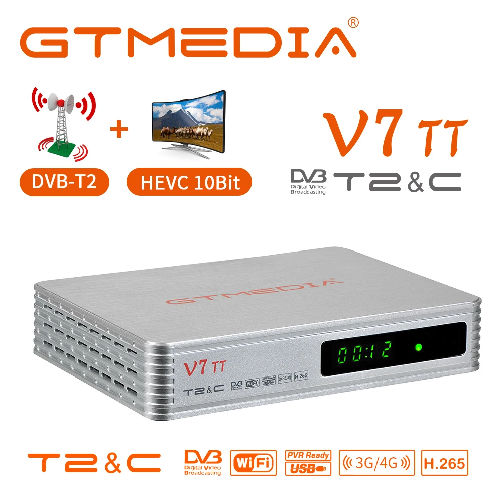 GTMEDIA V7 TT DVB-T/T2/Cable/J.83B Terrestrial TV Receiver 1080P Full HD Digital TV Box Decoder for multi PLP USB gtmedia v7 tt terrestrial receiver combo dvb t2 c tv 10bit tuner box digital h 265 support full hd 1080p no app