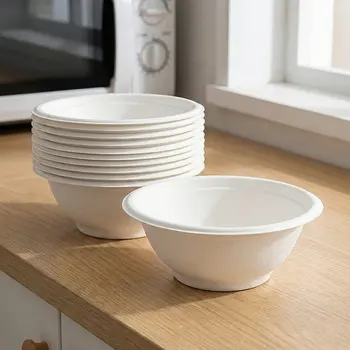 Home Kitchen 50pcs Disposable White Pulp Bowls (11.5×4.5cm) - 100% Biodegradable, Microwave & Freezer Safe, Ideal for Snacks 1