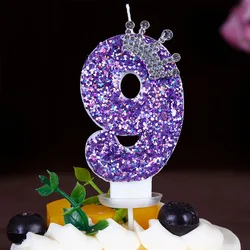 Elegant Purple Crown Birthday and Anniversary Number Candles - Princess Cake Toppers (10)