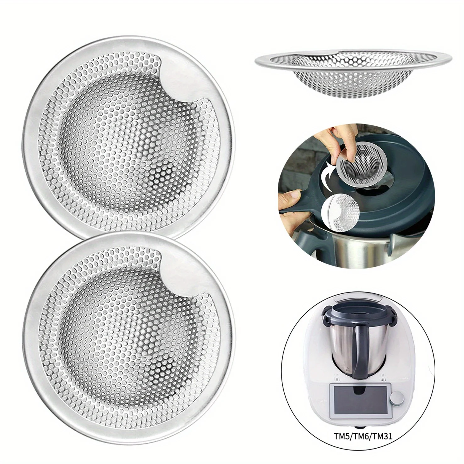 2pcs Stainless Steel Splash Guard Strainers for Thermomix TM5 TM6 TM31