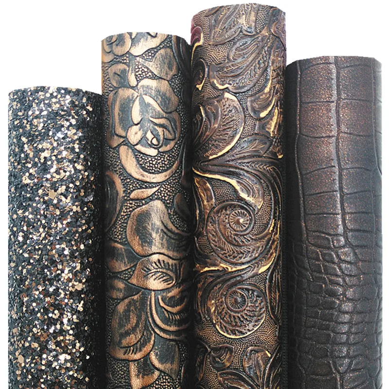 Gold Black Chunky Glitter Leather Sheets Vintage Metallic