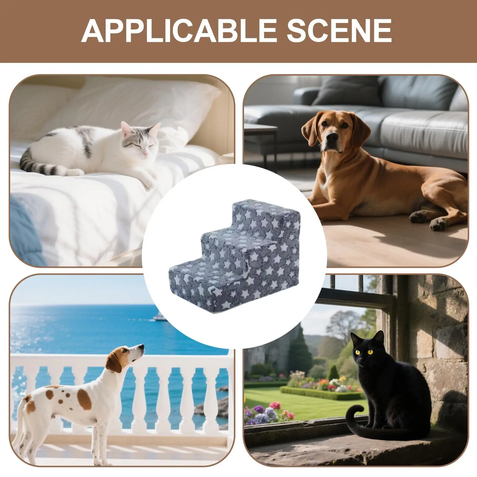 Pet Cat Stairs For High Beds 3 Steps Dog Stairs For Small Cats Climbing Removable Non-Slip Climbing Pet Ramp Washable Cat Ladder