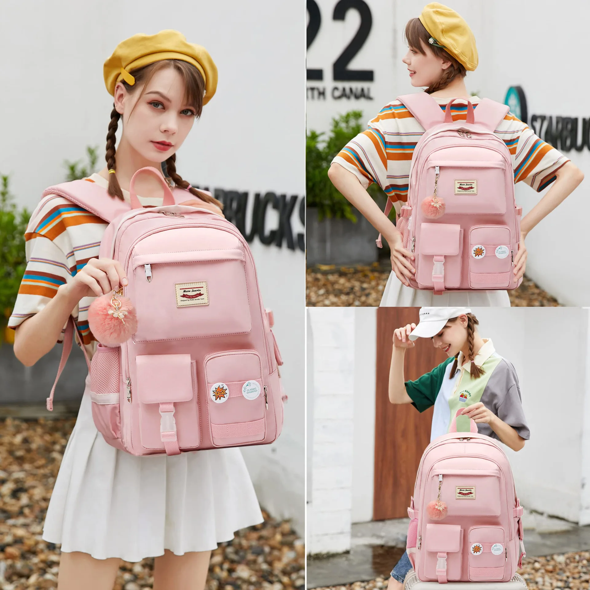 Cute Backpack For Girls 4-6 Multi-pocket Pink Waterproof Backpacks