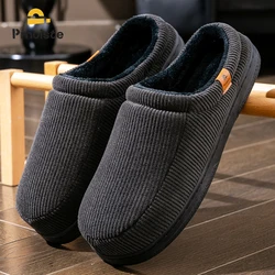 Men's Cozy Corduroy House Slippers - Non - Slip Memory Foam Comfort - 46 - 47 (Black)