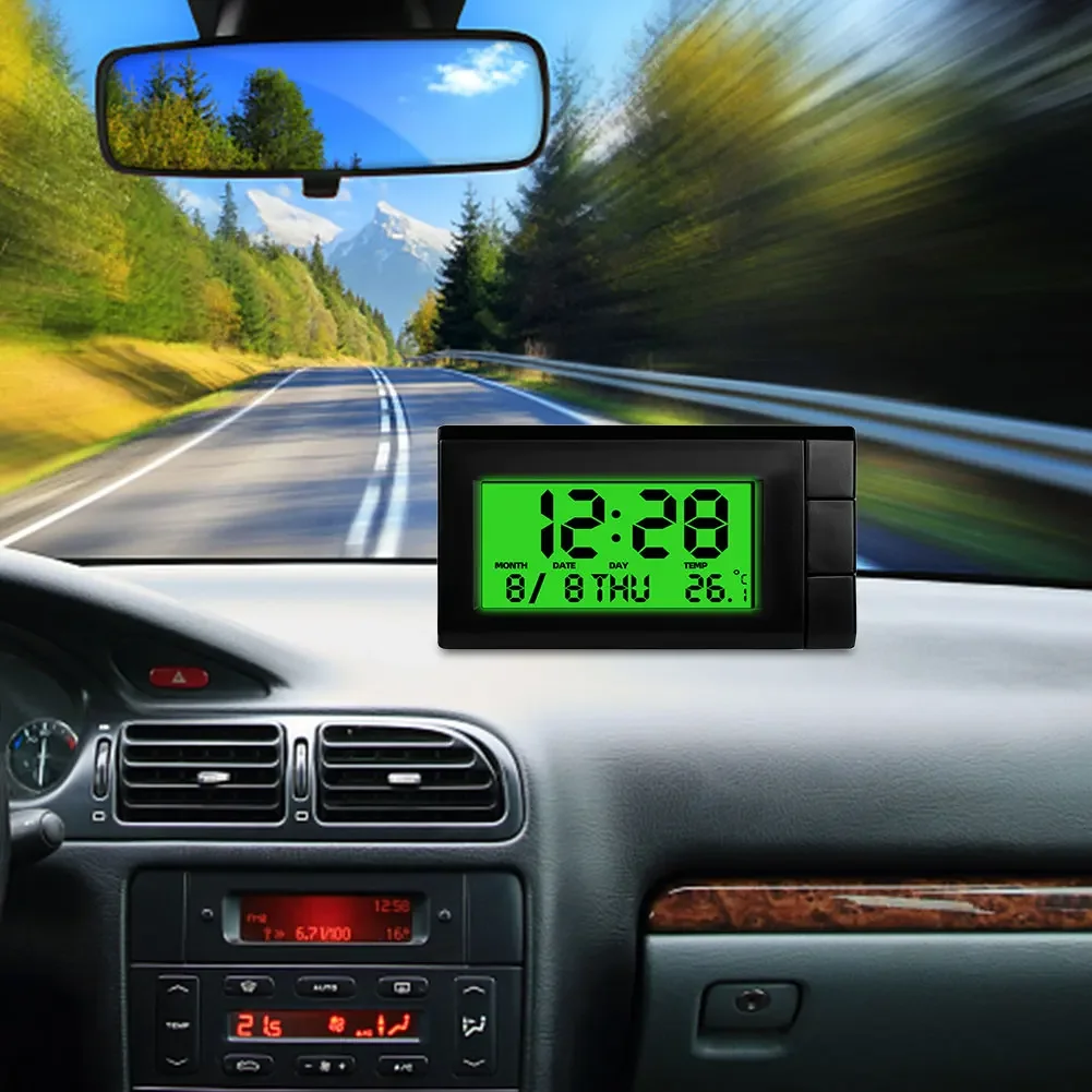 Car Electronic Clock LCD Display Auto Digital Calendar 2 in 1 Electronic Temperature Gauge for Car Accessories for Vehicle Parts