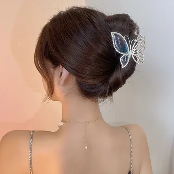 New Butterfly Rhinestone Large Grab Clip Headdress WOMAN HAIR CLIP Ponytail Claw Clip  Fashion Hair Accessories Ornament Heawear 2