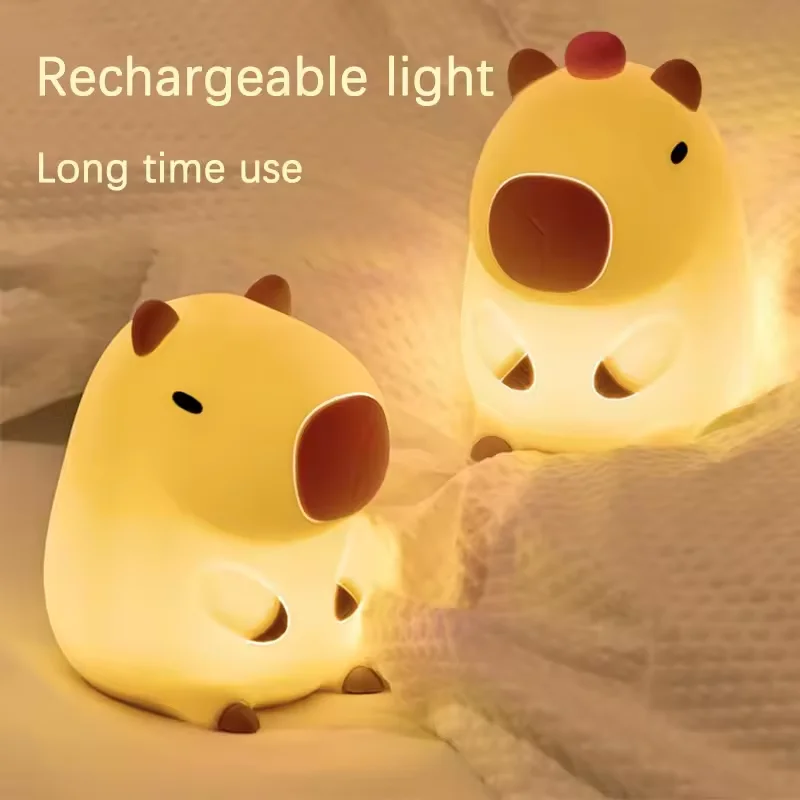 Night Light LED Night Light LED Night Lamp Cute Cartoon Capybara Silicone 2 Gear Dimmable Bedside USB Rechargeable Sleep Lamp for Kids Bedroom Decor