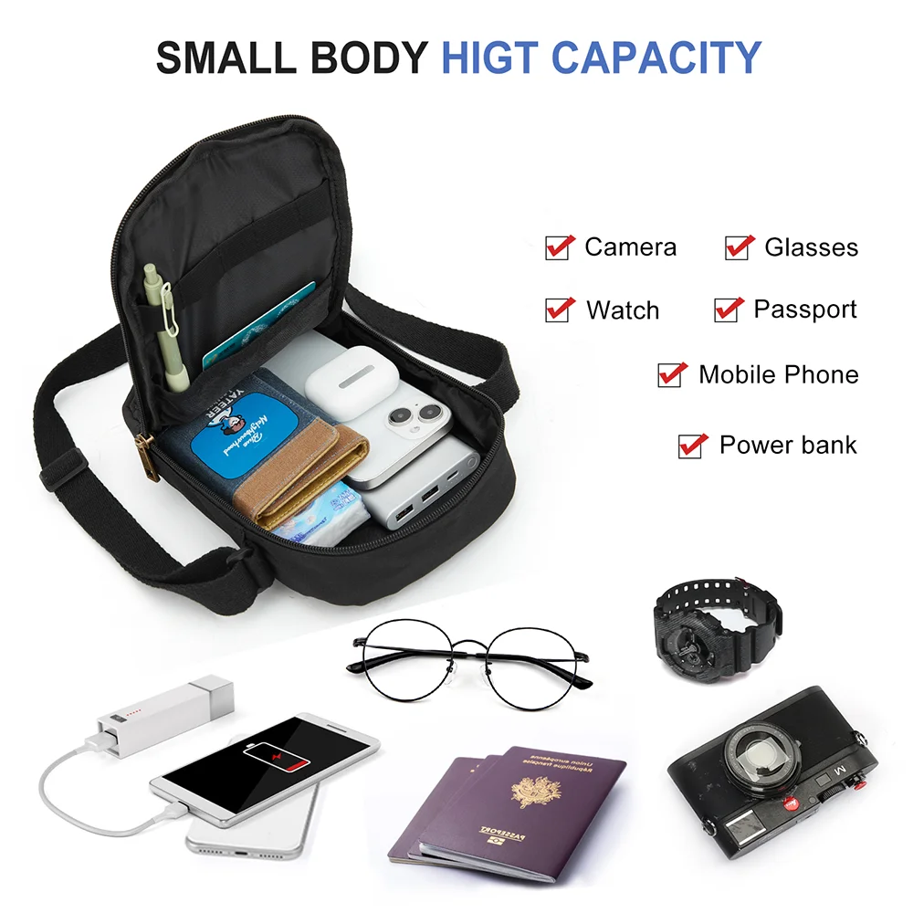 Small Shoulder Bag for Men, Men Women Crossbody Bags Mobile Walletn, Adjustable Strap Mini Bag for Work and Travel