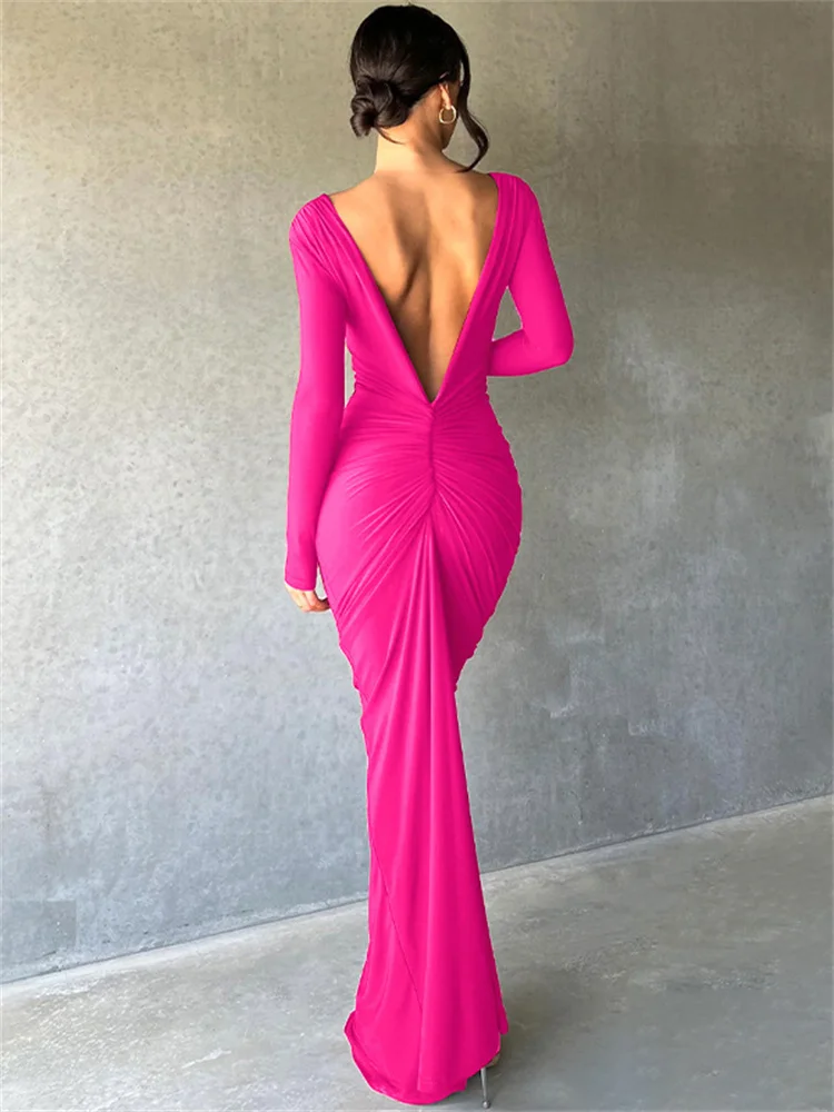 Vestidos largos de encaje con mangas largas y hombros descubiertos Salvia polvorienta