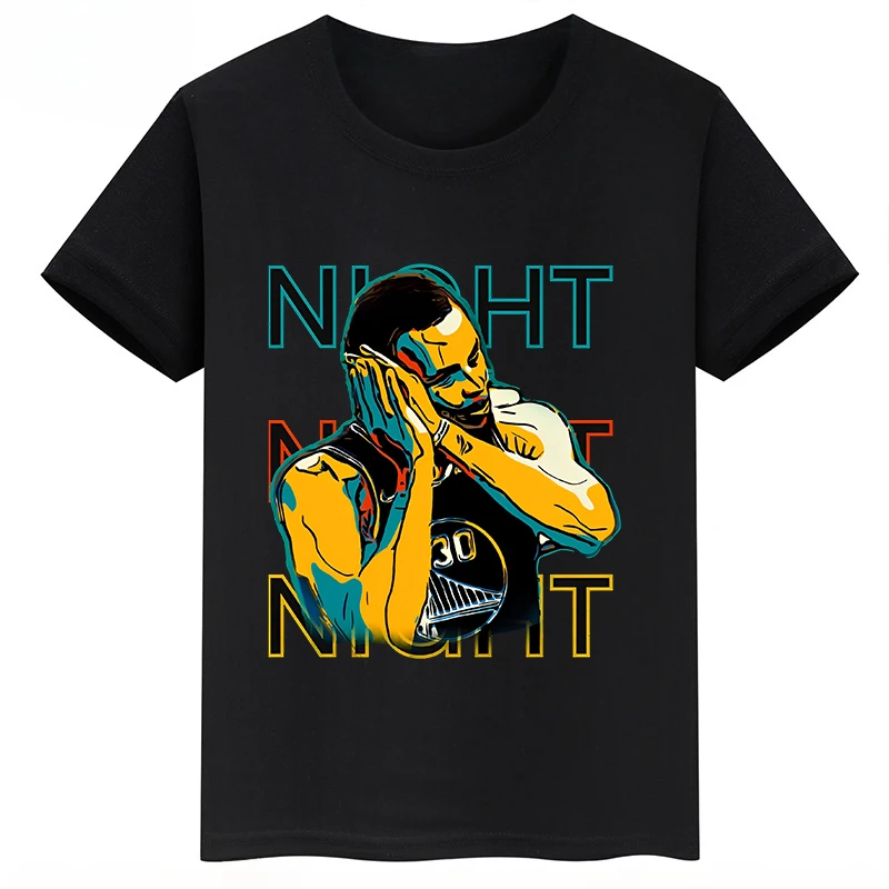 thumbnail image 1 of Camiseta de algodón negra de verano de manga corta con estampado de Stephen Curry para niños, camisetas deportivas para niños y niñas, ropa adecuada para fanáticos, 1 of 5