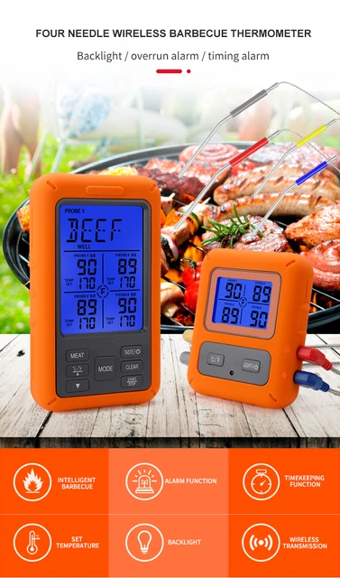 ThermoPro TP829 Wireless Meat Thermometer for Grilling and Smoking Orange  for sale online