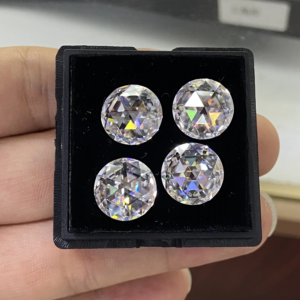 12mm Round Flatback Rose Cut White D VVS1 Lab Grown Moissanite Diamond Gemstones