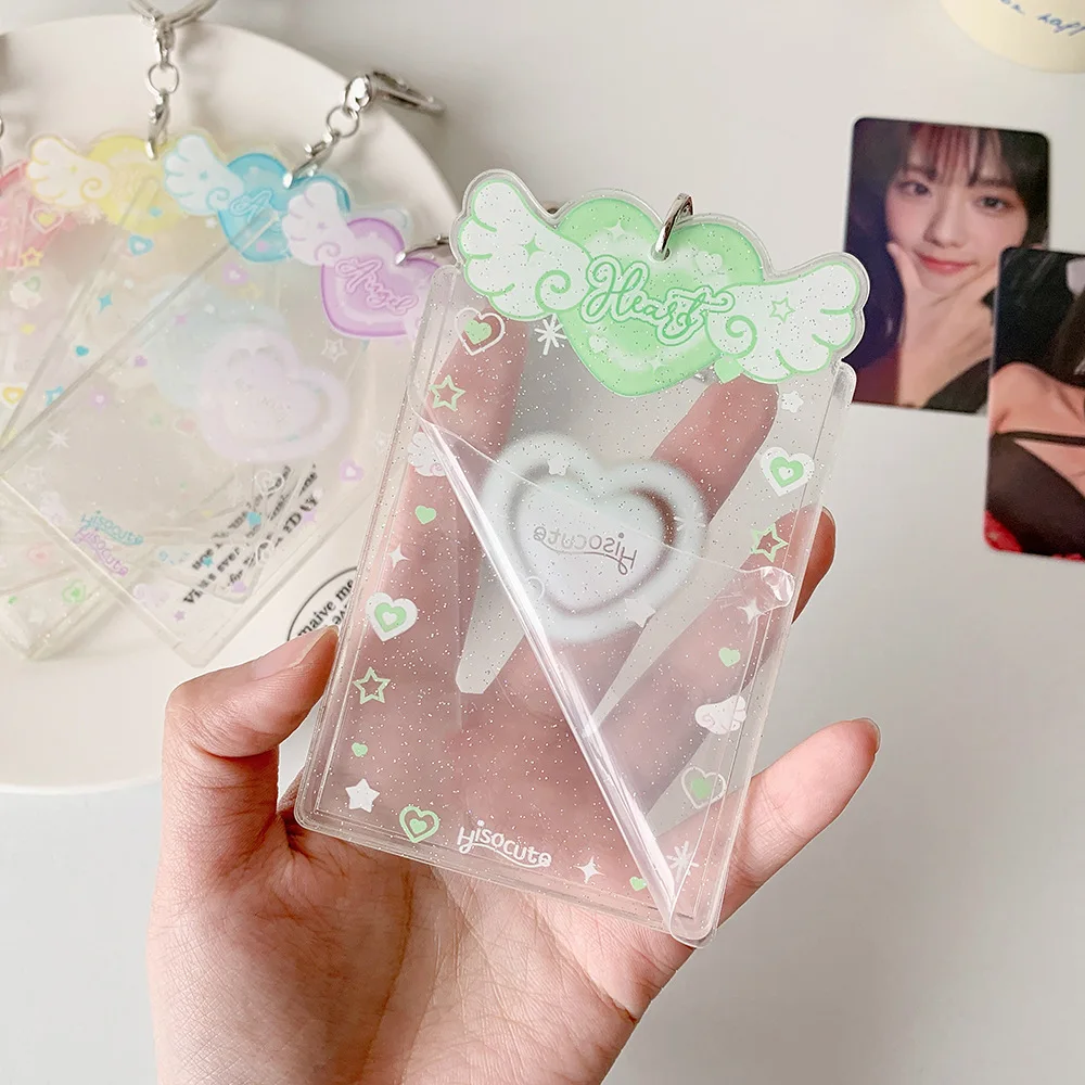 Ins Style Heart Wings Card Holder for 3 inch Photocard K-Pop Idol Photo Holder Card Cover Korea Sweet Girl Keychain Bag Pendant 4