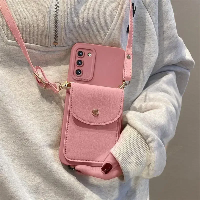 S 21 22 23 24 20 Crossbody Wallet Card Holder Case For Samsung Galaxy S21 S23 S20 Fe S22 S24 Plus Ultra Lanyard Silicone_voghion.com