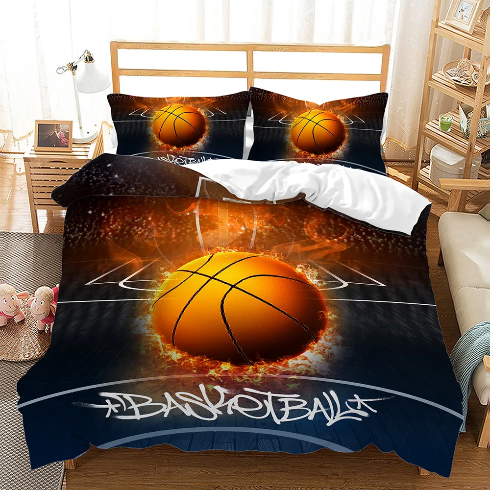 

Baseball basketball football cross -border bed three -piece quilt 3D digital printing kit