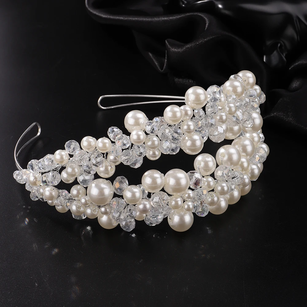 Luxury Elegant Pearl Crystal Crown Headpieces Bridal Headband Wedding Hair Jewelry Accessories Handmade Party Headdress Tiaras 3 Luxury Elegant Pearl Crystal Crown Headpieces Bridal Headband Wedding Hair Jewelry Accessories Handmade Party Headdress Tiaras - Image 3