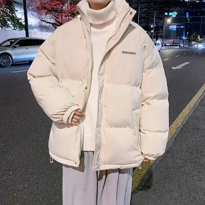 

Winter Fleece Jacket Men Parkas Oversized Thicken Warm Coat Stand Collar Solid Color Parka Harajuku Cotton Clothes Streetwear