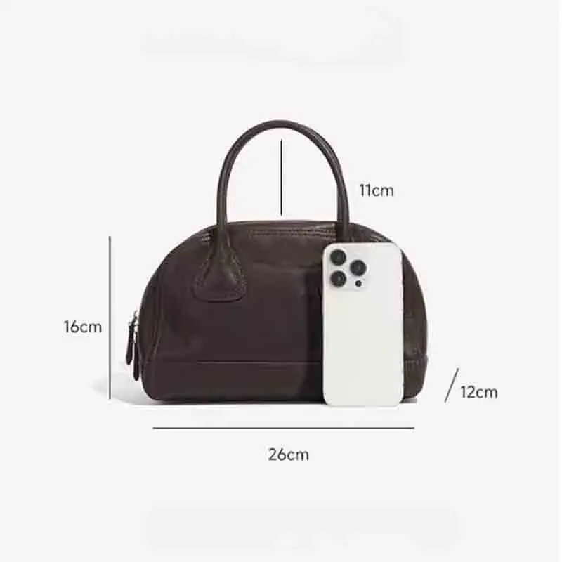 Women's Luxury Genuine Leather Vintage Zipper Handbag Small Size Tote Real Cowhide Singel Shoulder Bags