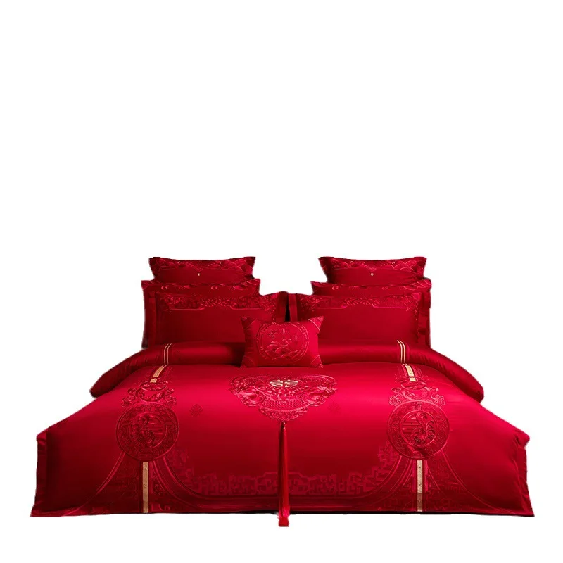 

160 Thread Count Long Staple Cotton Four Piece Set Cotton Satin Jacquard Wedding Embroidery Celebration