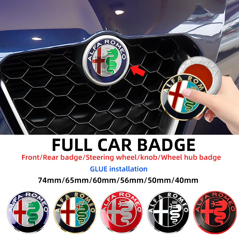 Sleek Universal Car Emblem Set - Hood, Trunk, Steering Wheel & Wheel Center Caps (Various Sizes)