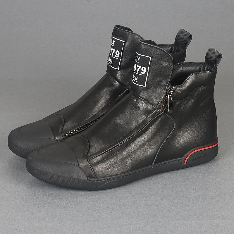 

Men's shoes leather new first layer cowhide casual board shoes tide shoes British everything simple high top shoes