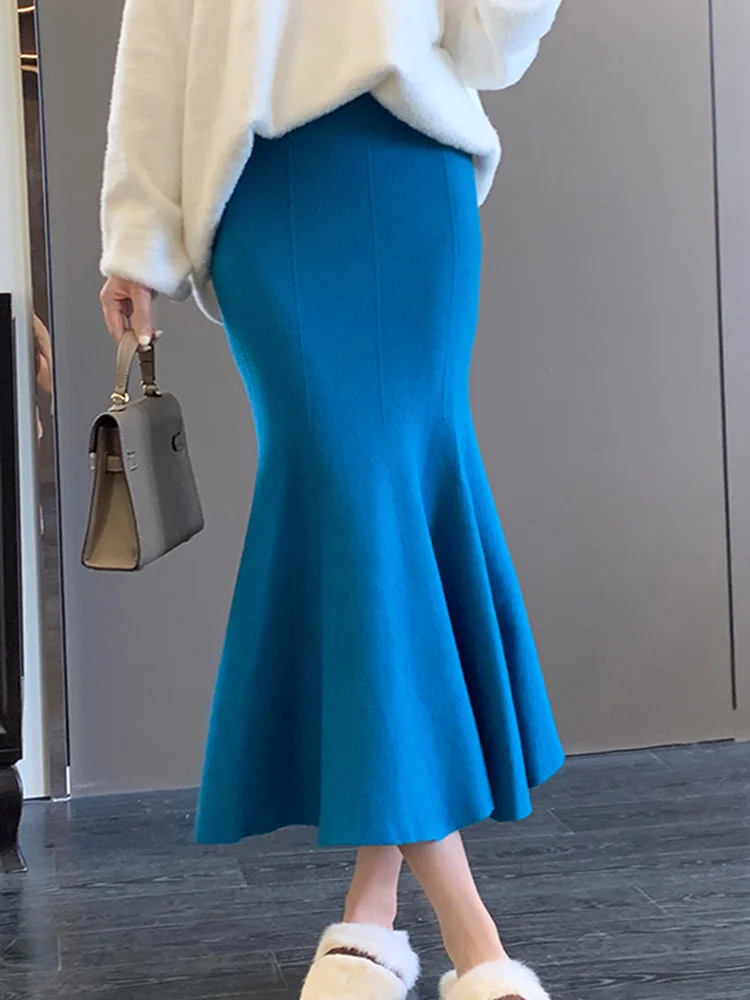 女性のためのニットマーメイドスカート,ハイウエストスカート