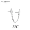 YUXINTOME 1 PC 925 en argent Sterling aiguille d'oreille coloré Zircon chaîne gland boucles d'oreilles pour les femmes deux trous boucle d'oreille bijoux A45