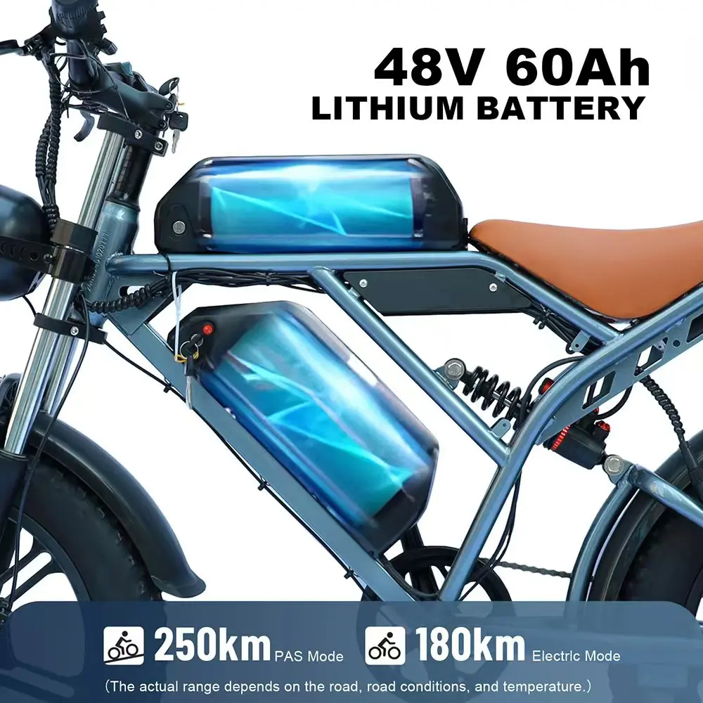HX Q20 2000W Adult Electric Ebike 60AH 48V 57KM/H 20 inch Fat Tire 180KM Pure Electric Bicycle Off-road Cycling E Bikes