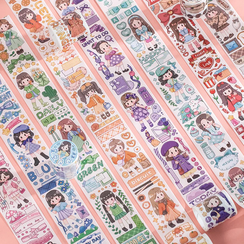 

Cute fashion girl wear diary Decorative Adhesive Tape Decorative background Diary Album Lable Junk Journal Planner