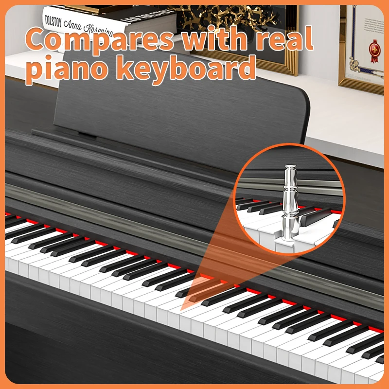 Upright Digital Piano PVC Wood Grain 16 Level Touch Sensitivity 88 Keys Electronic Piano with HiFi Full Band 3D Stereo Speakers