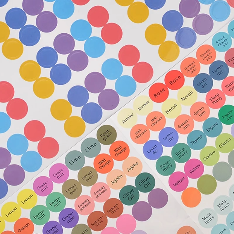 1Set 192 Pcs Pre-Printed Essential Oil Bottles Cap Lid Labels Round Circle Stickers Colorful For ALL DoTERRA Young Living Oils