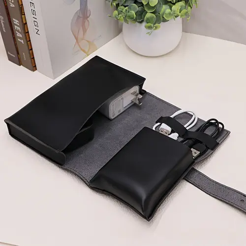 1pc PU Leather Multi-Compartment Organizer-Portable Tech School Accessories Case for Cables Chargers Pens-Durable Travel Storage - Image 3