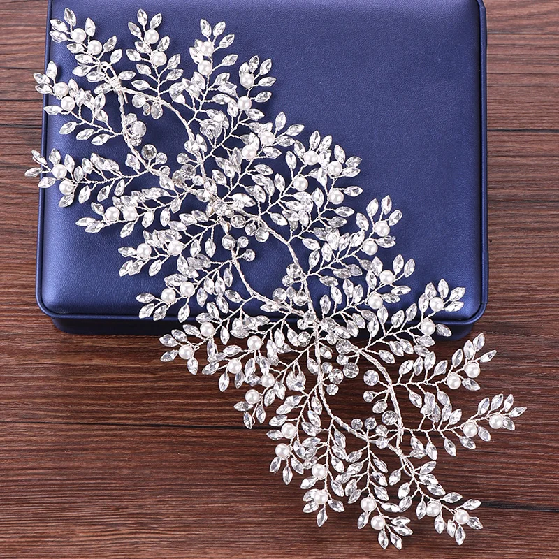 

Роскошные Искусственные Свадебные повязки на голову для невесты, аксессуары для волос с кристаллами и жемчугом, искусственная лоза, головной убор