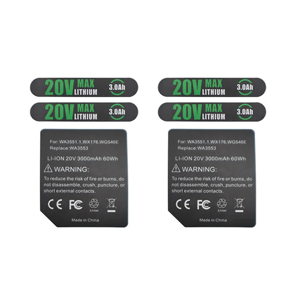 For Worx WA3551 WA3572 Battery WA3551.1 20V 3.0Ah Lithium Battery Label DIY Battery Sticks Accessories