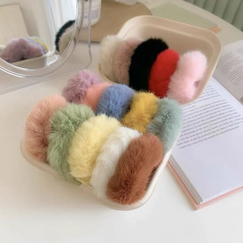 

5 Pcs Fluffy Imitation Rabbit Plush Soft Hair Loop Winter Simple Warm Color High Elasticity Hair Accessories Sturdy Rubber Band