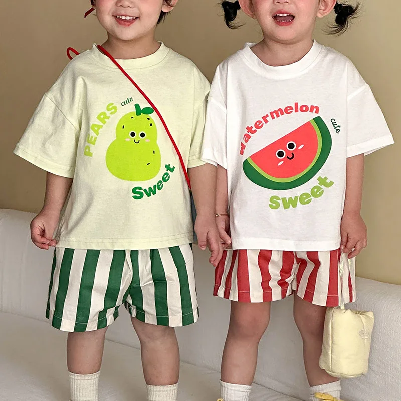 Kids Cartoon T-shirt+Striped Shorts 2