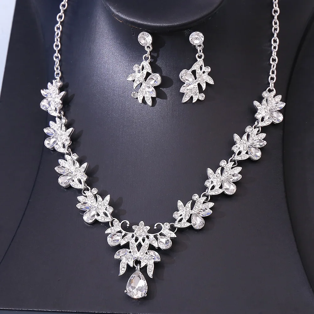 S35a98c66418a48e594099a127eb0dc20G Bridal Jewelry Set with Tiara Necklace and Earrings Rhinestone Wedding Accessories, 6 Colors – Perfect for Shower, Ceremony, Party Mallzona