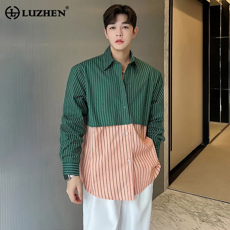 

LUZHEN модная цветная контрастная дизайнерская полосатая рубашка с длинным рукавом мужские новые элегантные оригинальные красивые корейские Топы LZ3274