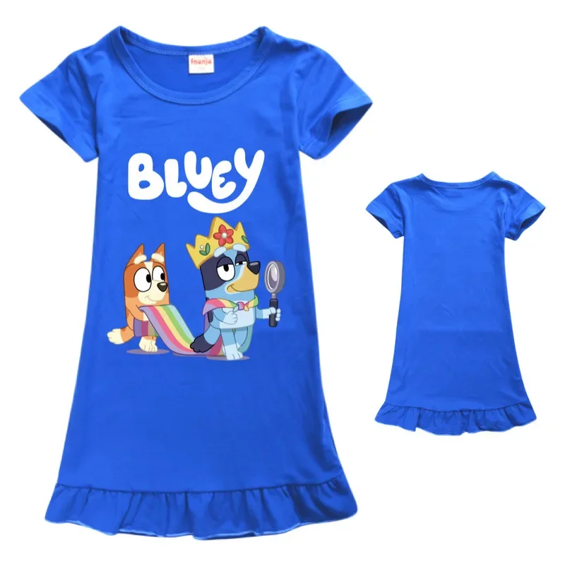 Bluey Family 여아용 원피스 아이스 실크 잠옷, 홈웨어, 원피스 공주 원피스 파티, 해변 원피스, 생일 선물, 100cm  160cm