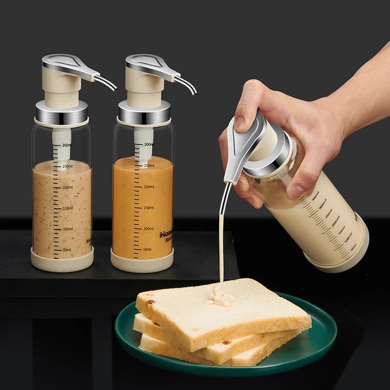 1pc Syrup Ketchup Vinegar Glass Sauce Press Bottle Pressure Nozzle Oyster Sauce Push Pump Kitchen Specialty Tools Honey jar 1