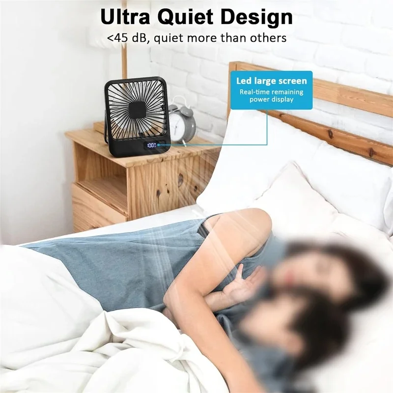 Portable Rechargeable Desk Fan with Adjustable Tilt & Power Display, Ultra Quiet with 5 Speeds